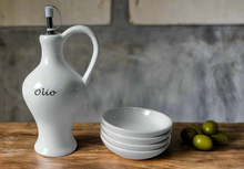 Carica l&#39;immagine nel visualizzatore di Gallery, Cucina Italiana Oliera Dispenser Olio di Oliva in Ceramica con 4 Piattini #0179/W
