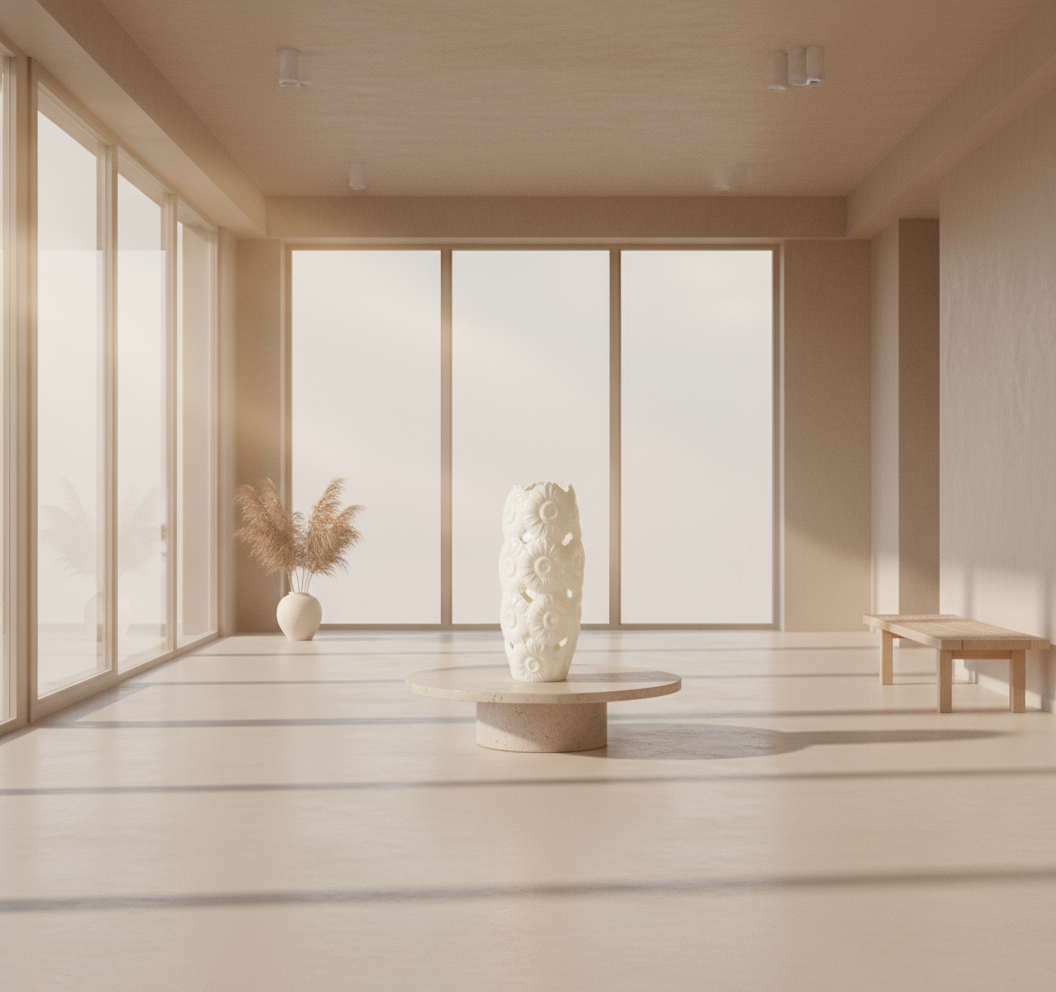 Vaso centrotavola in porcellana avorio 15' con decoro margherita in rilievo #DC2652