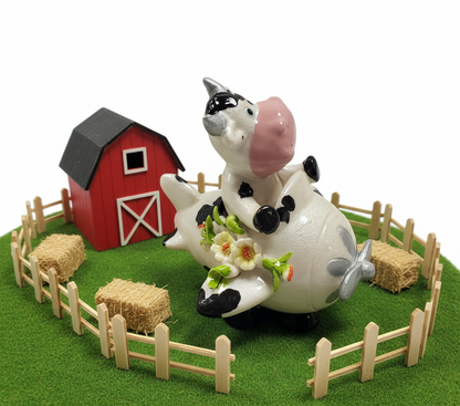 Favores de fiesta de bebé piloto de vaca de porcelana #7D3613