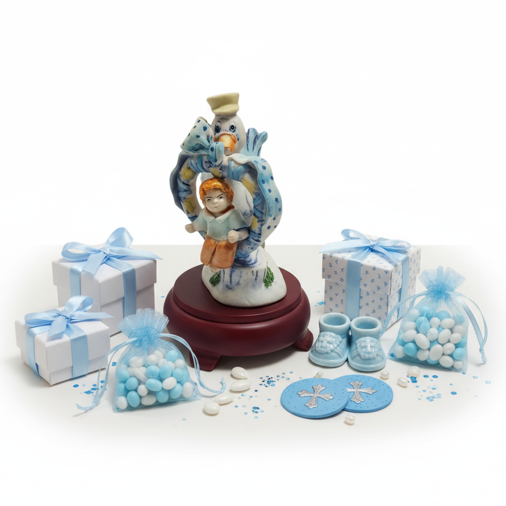 Bomboniera in porcellana blu cicogna bambino # 6D859