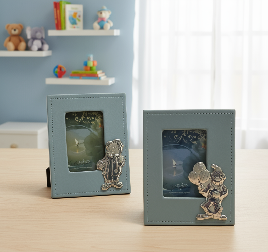 Italian 925 Silver Argento and Blue Leather Picture Frame #800