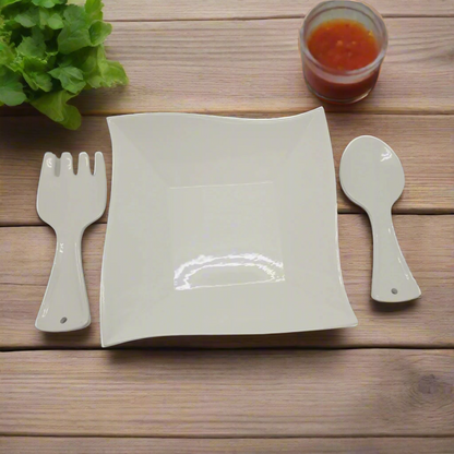 Cucina Italiana - Juego de 3 ensaladeras de cerámica, color blanco, decoración #0794-W 
