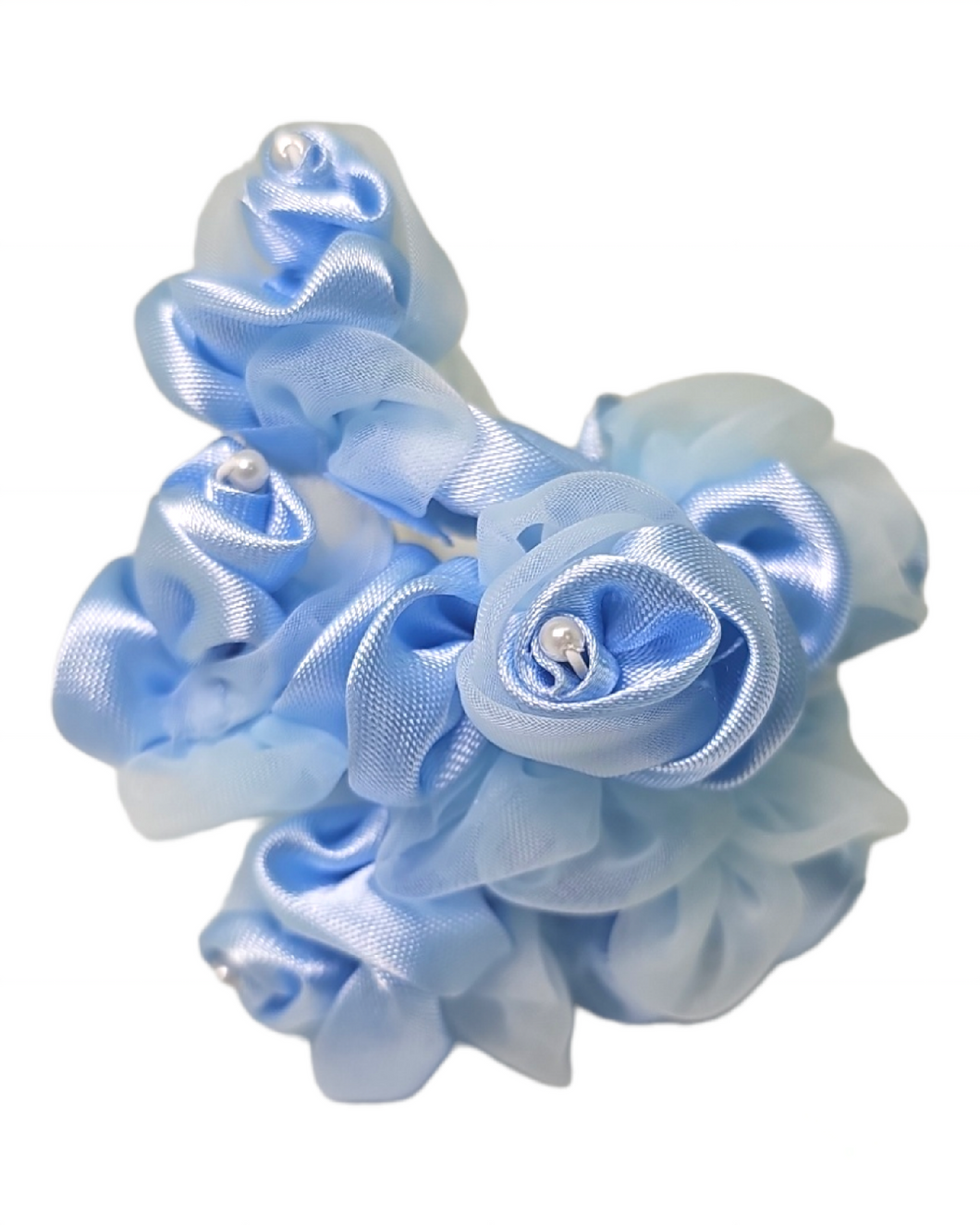 Blue Satin  Rose Flower bouquet with Pearls #61154
