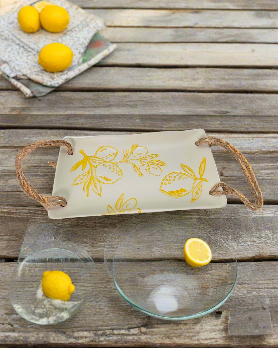 Cucina Italiana Lemon Design Rectangular Serving Plate W. Rope 8