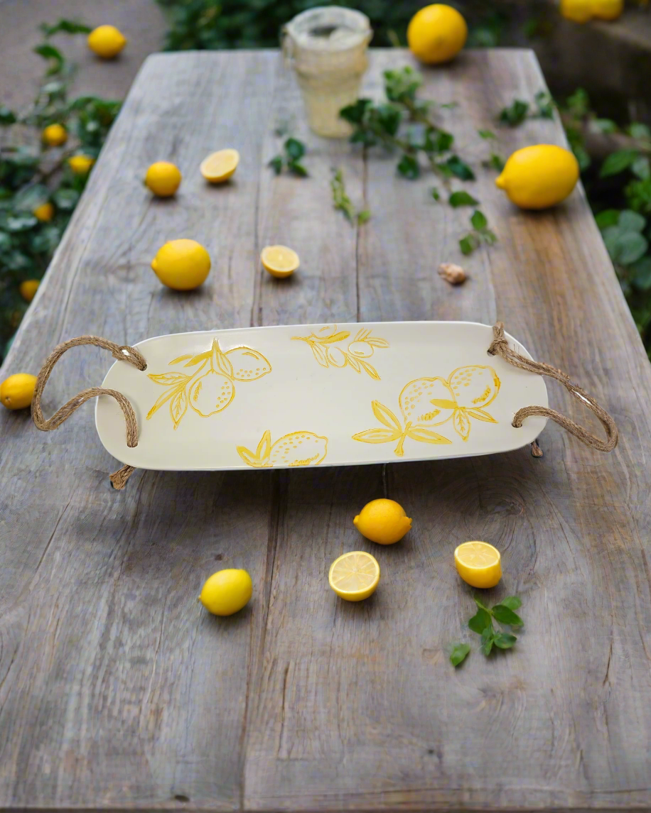 Cucina Italiana Lemon Design Rectangular Serving Plate W. Rope 14