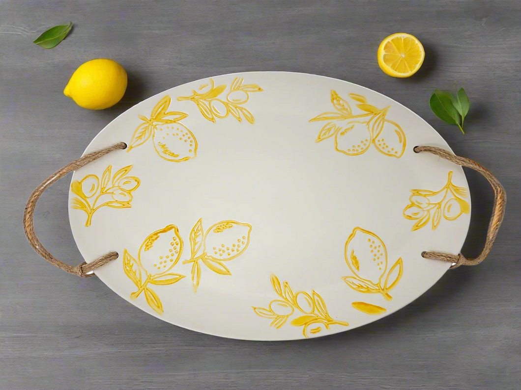 Cucina Italiana Lemon Design Oval Serving Platter 16 x 11 