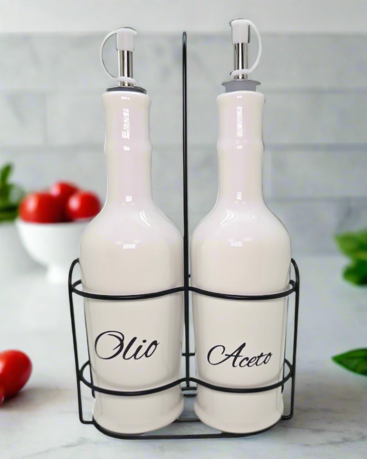 Cucina Italiana Dolomite Stone White Oil & Vinegar Cruet Set #0216/W