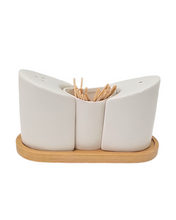 Load image into Gallery viewer, Sogno D&#39; Oro Salt and Pepper w/ Toothpick holder Bamboo Base   #SD60740
