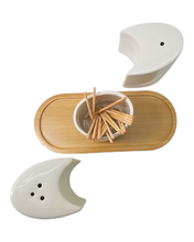 Load image into Gallery viewer, Sogno D&#39; Oro Salt and Pepper w/ Toothpick holder Bamboo Base   #SD60740
