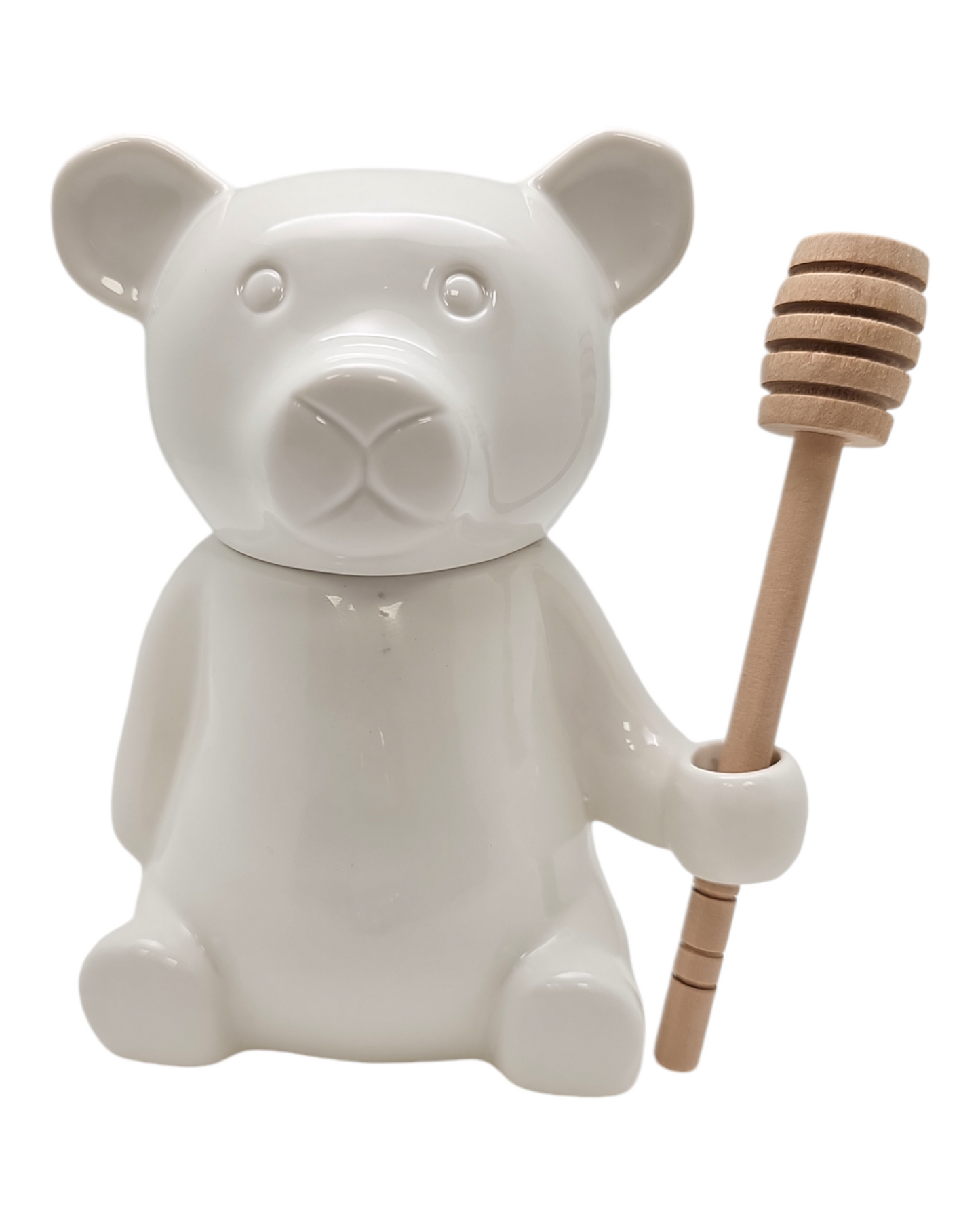 Sogno D' Oro  White Porcelain Teddy Bear Honey Jar and Dripper SD074088