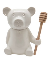 Load image into Gallery viewer, Sogno D&#39; Oro  White Porcelain Teddy Bear Honey Jar and Dripper SD074088
