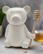 Load image into Gallery viewer, Sogno D&#39; Oro  White Porcelain Teddy Bear Honey Jar and Dripper SD074088
