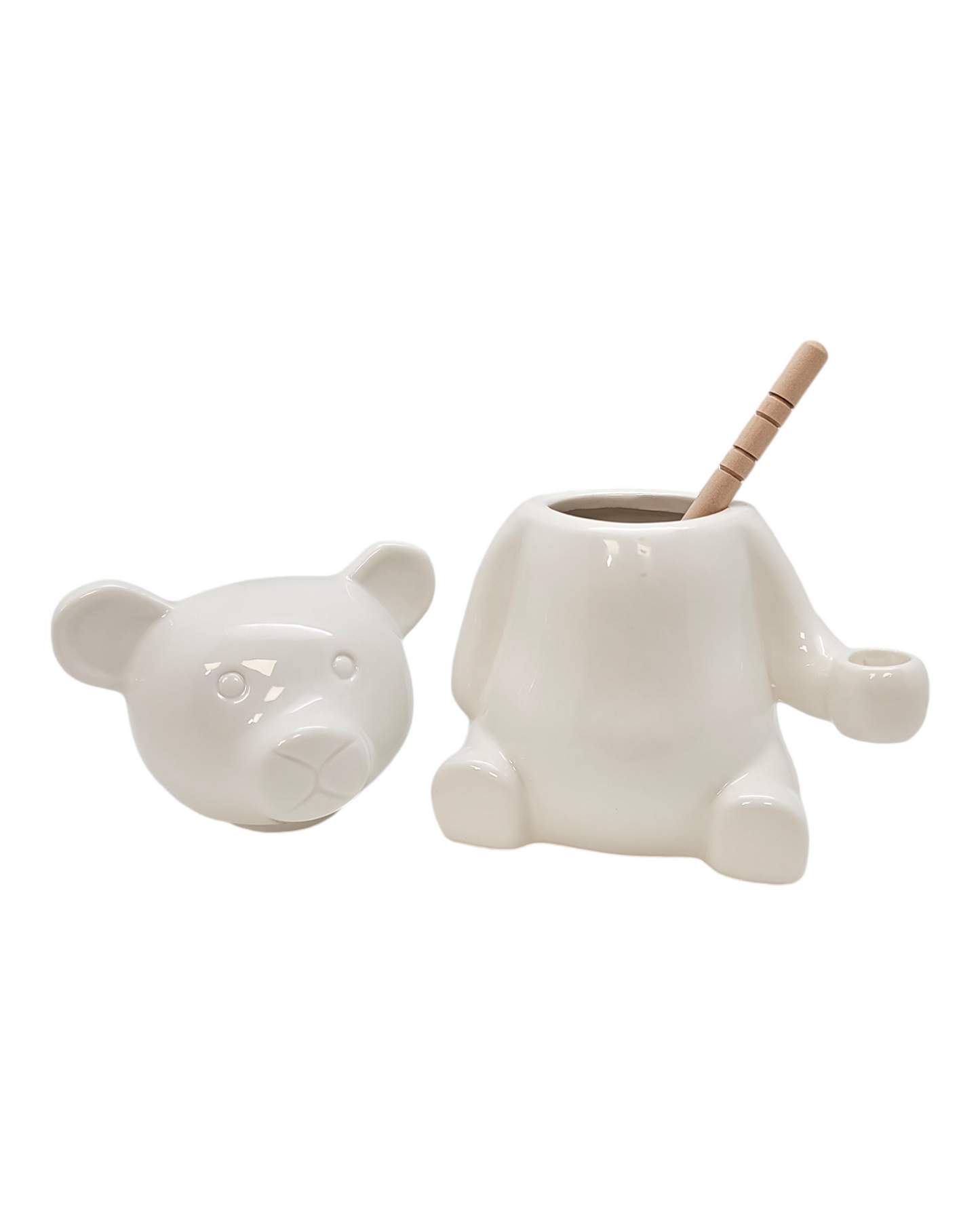 Sogno D' Oro  White Porcelain Teddy Bear Honey Jar and Dripper SD074088