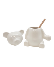 Load image into Gallery viewer, Sogno D&#39; Oro  White Porcelain Teddy Bear Honey Jar and Dripper SD074088
