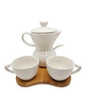 Load image into Gallery viewer, Sogno D&#39; Oro White Porcelain Sugar And Creamer - with 2 Espresso Cups Set On Bamboo Tray #SD191081
