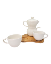 Load image into Gallery viewer, Sogno D&#39; Oro White Porcelain Sugar And Creamer - with 2 Espresso Cups Set On Bamboo Tray #SD191081
