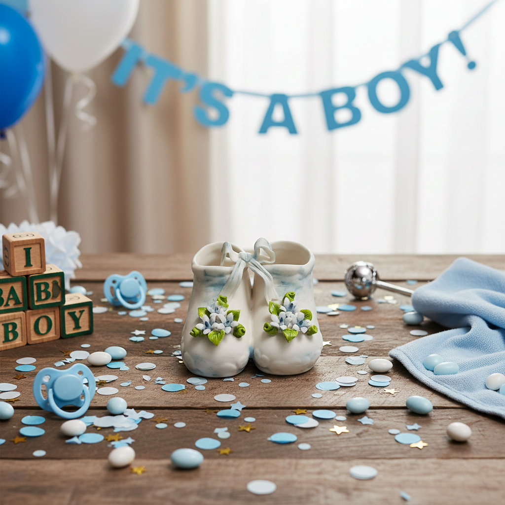 Porcelain Blue Baby Booties Party Favor #4F861B