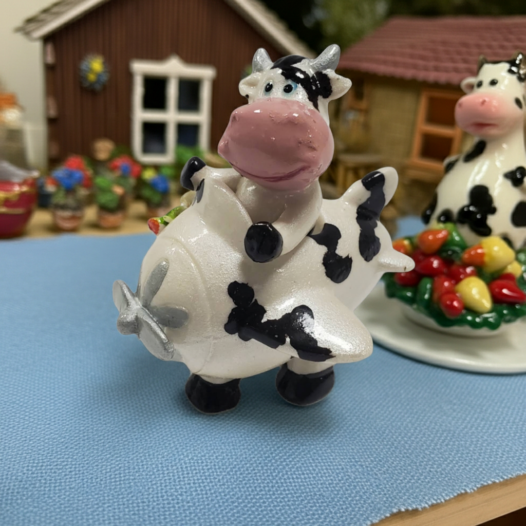 Favores de fiesta de bebé piloto de vaca de porcelana #7D3613