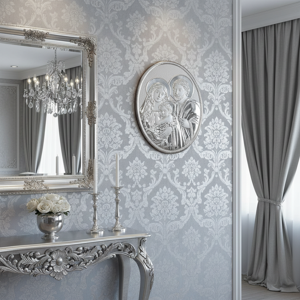 Sacra Famiglia Italiana 925 Argento Argento Targa Religiosa Ovale 13 x 18 #1997