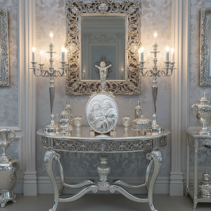 Sacra Famiglia Italiana 925 Argento Argento Targa Religiosa Ovale 13 x 18 #1997