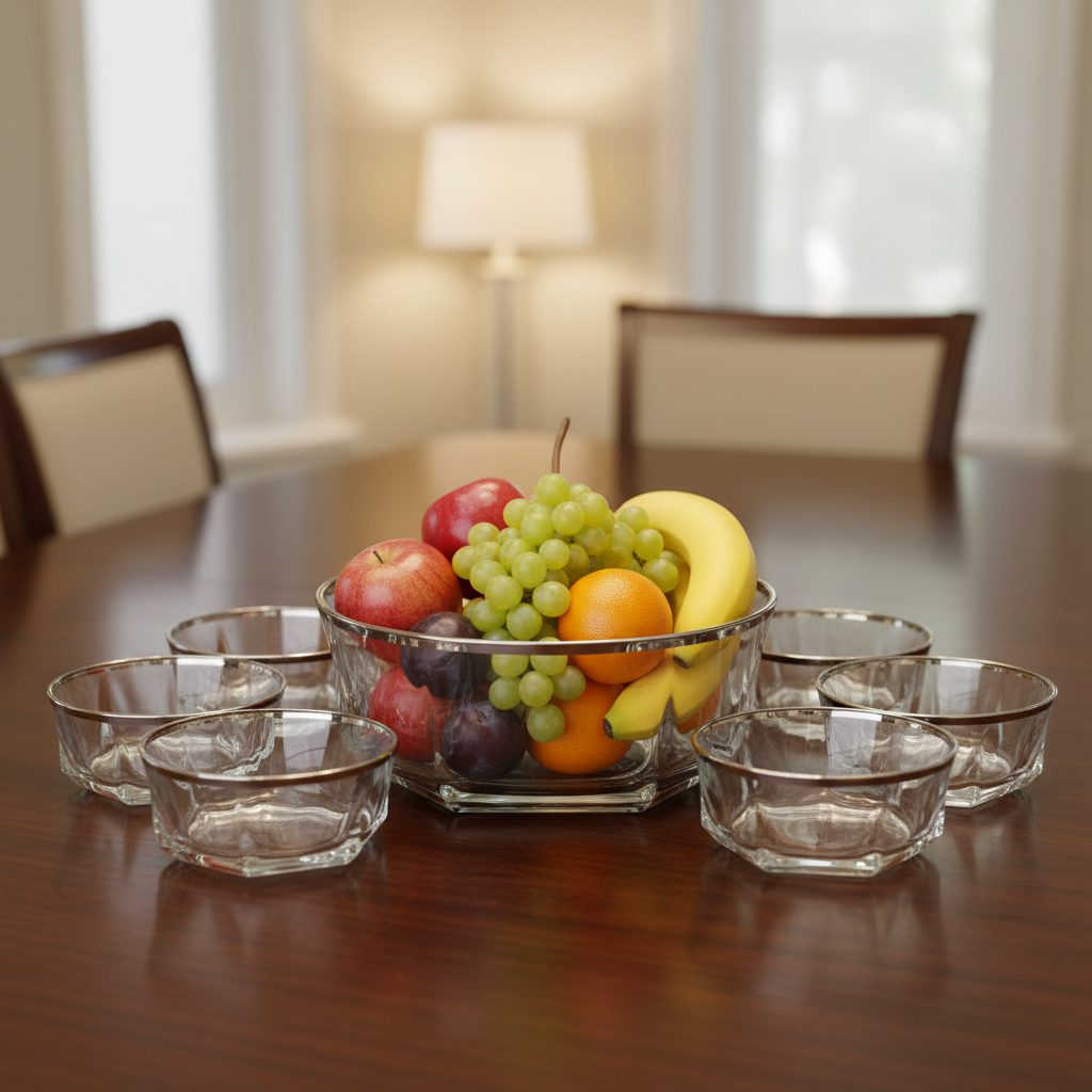 Juego de 7 fruteros de cristal italiano con detalles en plata 925