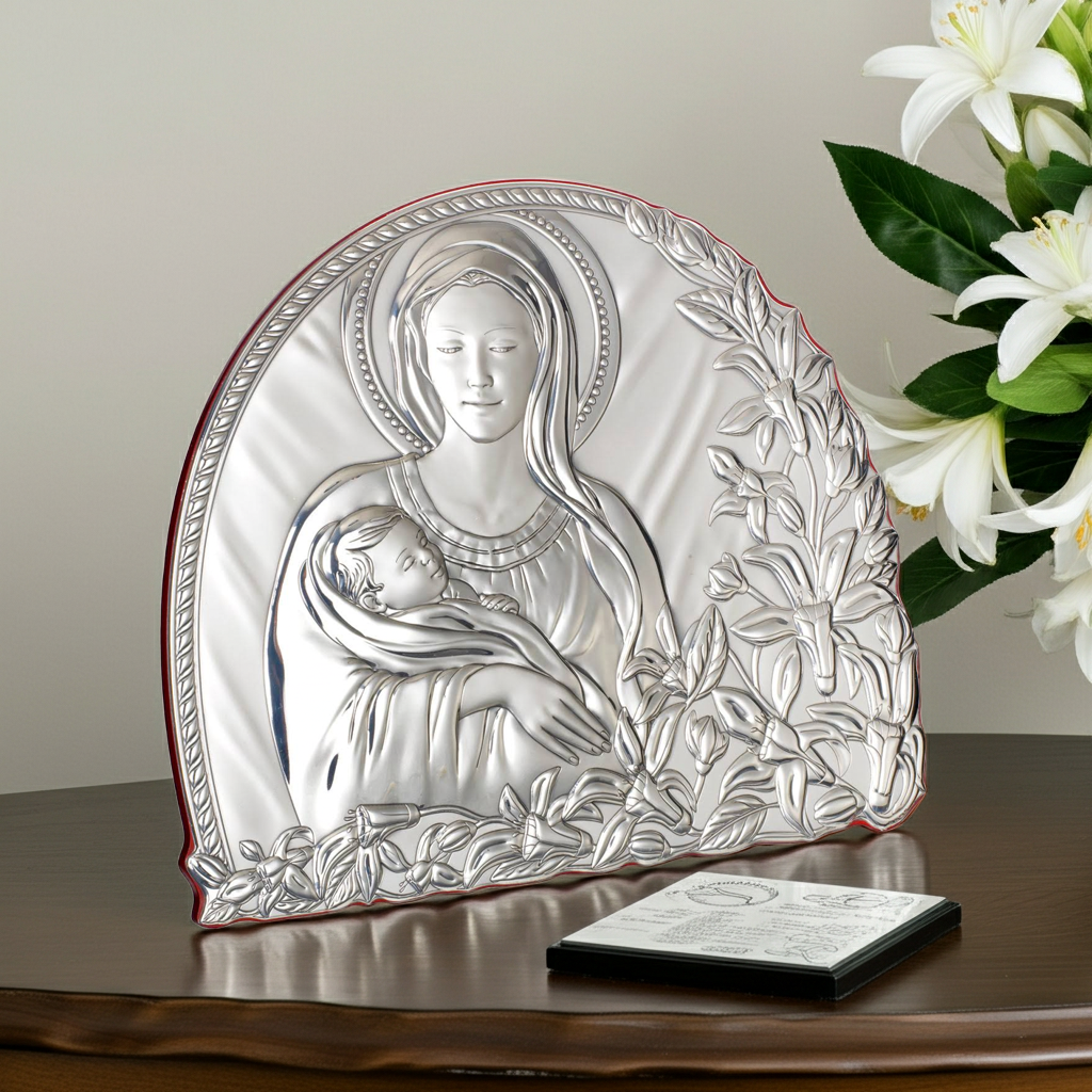 Madonna and Child Italian 925 Argento Plaque #1961