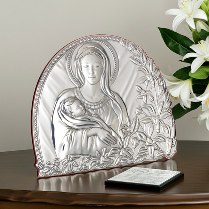 Madonna and Child Italian 925 Argento Plaque #1961