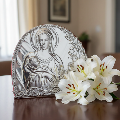 Madonna and Child Italian 925 Argento Plaque #1961