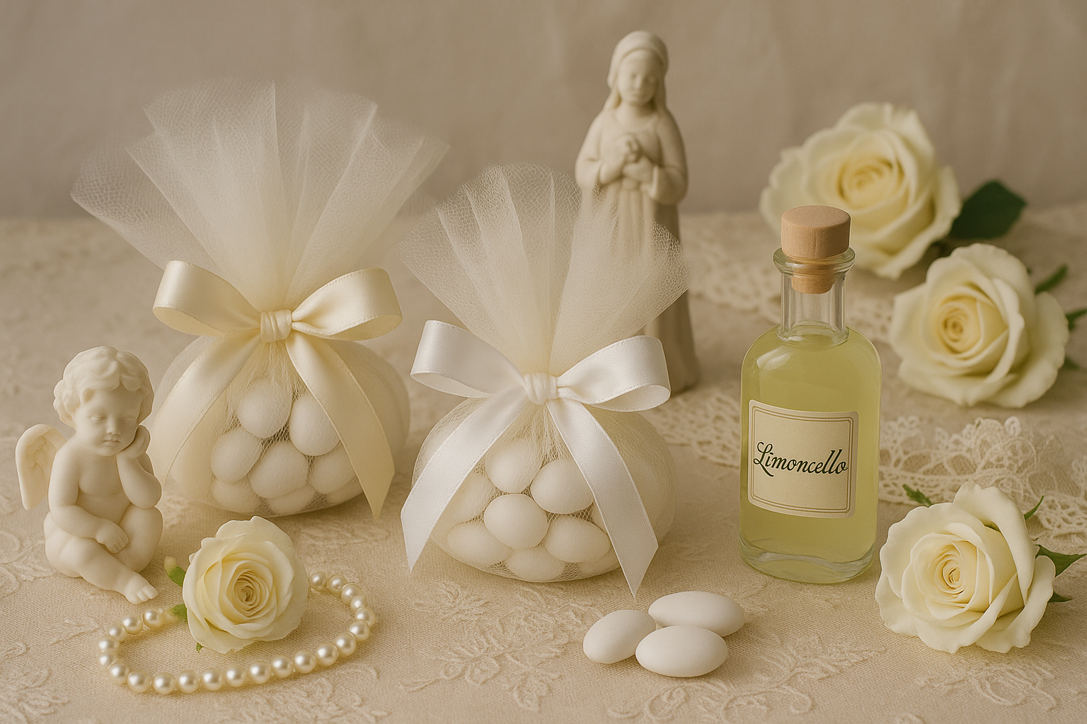 Italian bomboniere wedding favors with tulle decorations