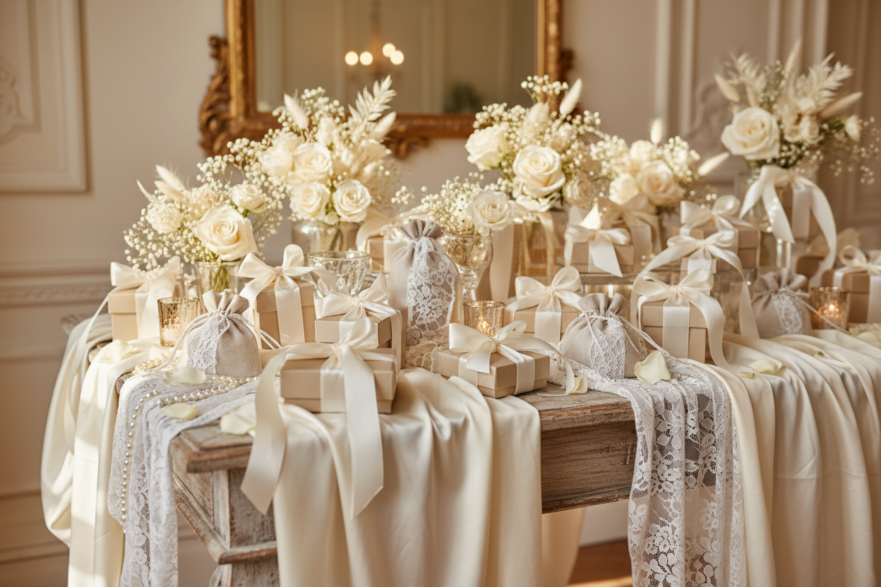 Wedding Favor Table with Lace Details