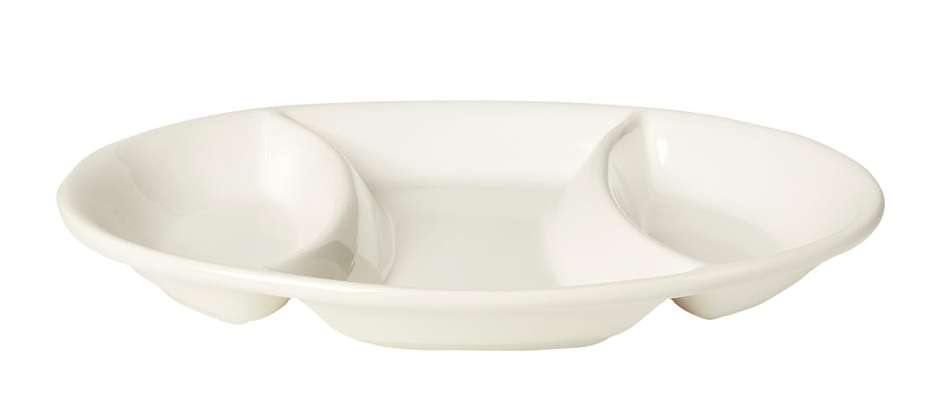 Cucina Italiana Ceramic 3 Section Appetizer Oval Serving Tray in White  #0041-W