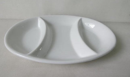 Cucina Italiana Ceramic 3 Section Appetizer Oval Serving Tray in White  #0041-W