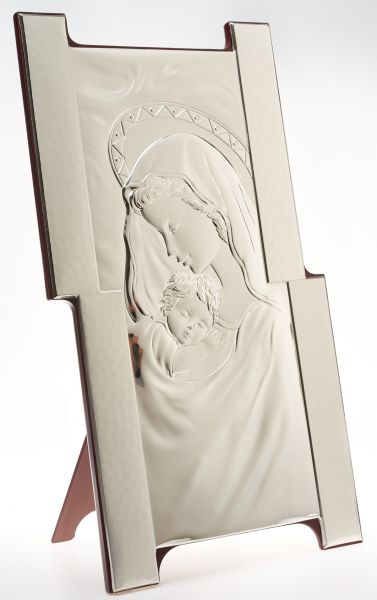 Mother and Child 925 Italian Silver Argento TableTop Religious Plaque #1931