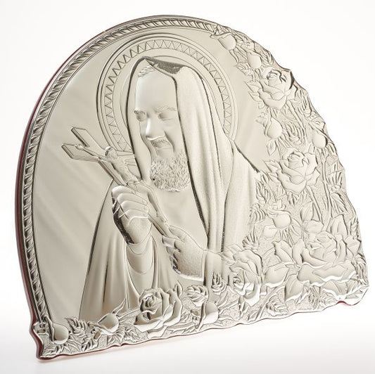 Padre Pio Italian 925 Argento Wall or Tabletop Religious Plaque #1975