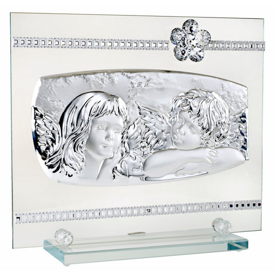 Ángeles de la guarda w. Swarovski Crystal Flower Italian 925 Silver Argento Icono de mesa #19875