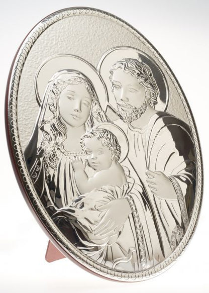 Sacra Famiglia Italiana 925 Argento Argento Targa Religiosa Ovale 13 x 18 #1997