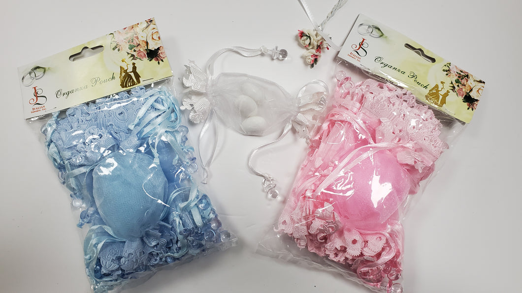 Organza Pouch With hanging Plastic Pacifiers - 12pc/bag PO0001
