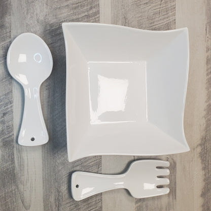 Cucina Italiana - Juego de 3 ensaladeras de cerámica, color blanco, decoración #0794-W 
