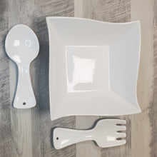 Cargar imagen en el visor de la galería, Cucina Italiana - Juego de 3 ensaladeras de cerámica, color blanco, decoración #0794-W 
