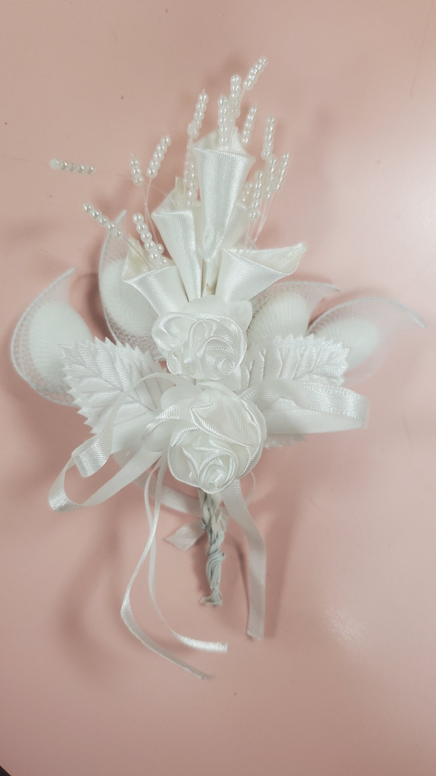White Calla Lily Flower Bouquet w. streaming pearls- 12pcs/bag ARF2086