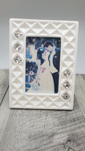 Load image into Gallery viewer, Bone China White Picture Frame w. Swarovski Crystal #130235
