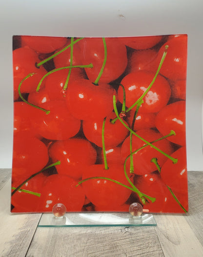 Piatto da frutta decorativo in vetro design ciliegia GHP24