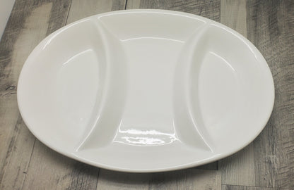Cucina Italiana Ceramic 3 Section Appetizer Oval Serving Tray in White  #0041-W