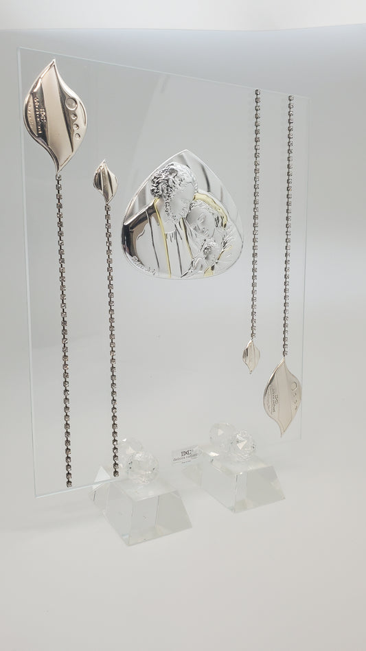 Italian Argento 925 Argento Holy Family Tabletop Icon Adorned With Swarovski Crystal #452K