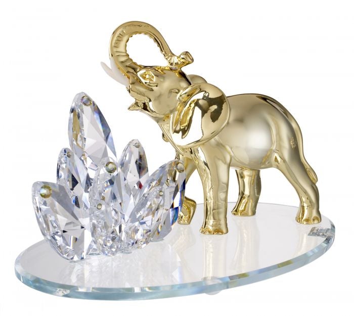 Elephant Figurine w. 925 Gold Argento Swarovski Crystal Clusters In 18kt Gold Plated Finish  #DC2025G