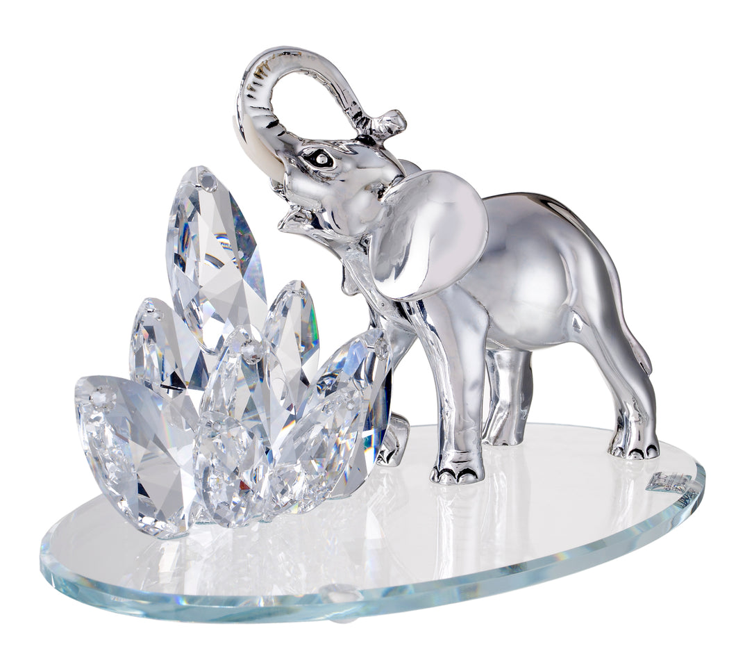 Elephant Figurine w. 925 Silver Argento Swarovski Crystal Clusters In Silver Plated Finish  #DC2025S
