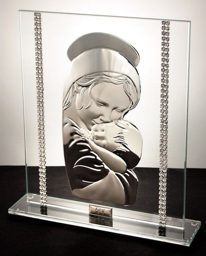 Madonna italiana in argento 925 w. Icona Bambino Cristalli Swarovski #20924