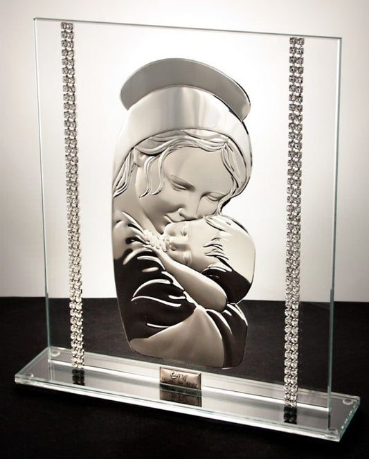 Italian 925 Silver Madonna w. Child Icon Swarovski Crystals #20924