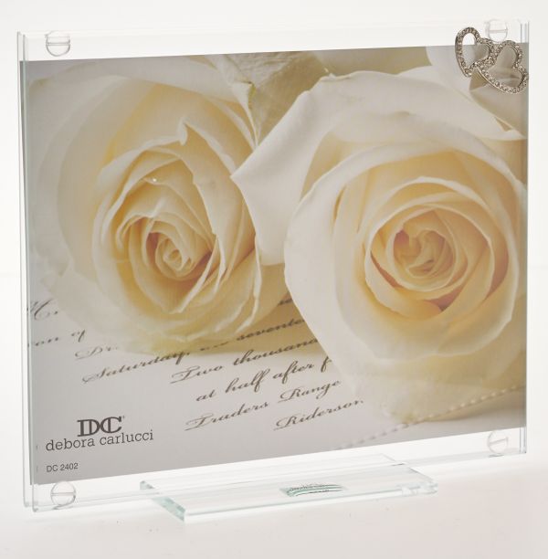 Marco de fotos italiano w. Corazones dobles y corazones de cristal Swarovski #DC2401