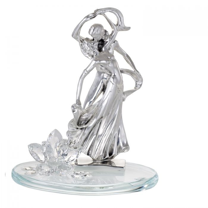Bride and Groom Figurine In Italian 925 Silver Argento W/ Swarovski Crystal Flower  #2620